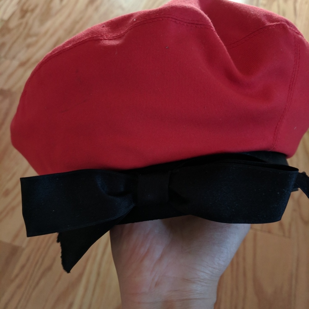 SOLD! Vintage Chanel Red Bernet With Black Satin Ribbon
